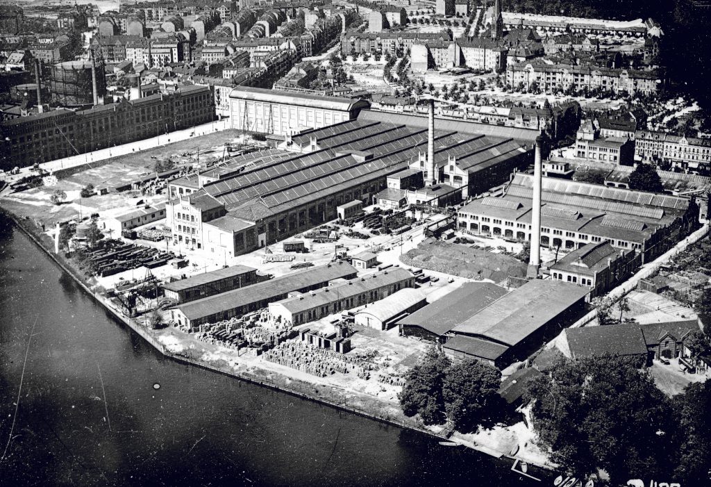 Historische Luftaufnahme des Transformatorenwerks Oberschöneweide