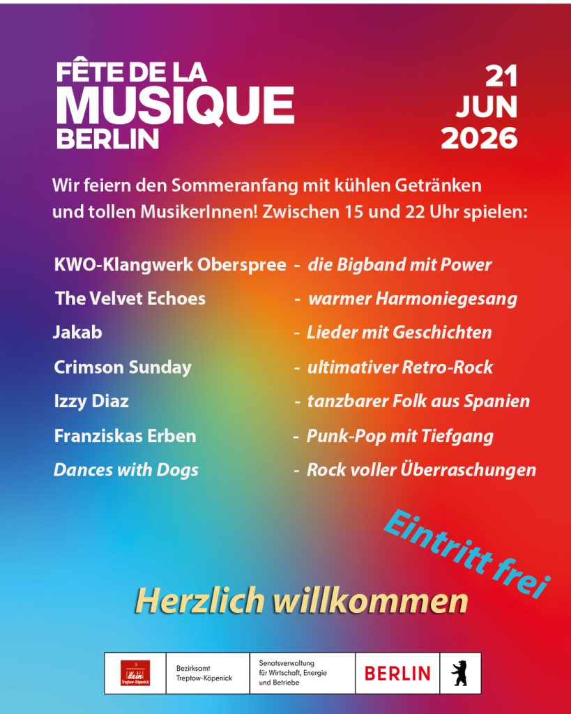 Flyer Fête de la Musique Berlin 2026 im Industriesalon Schöneweide