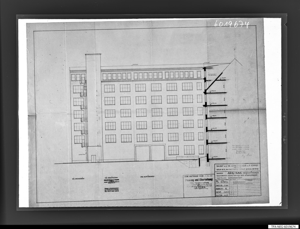 Plan und Findbucheintrag zum AEG Neubau